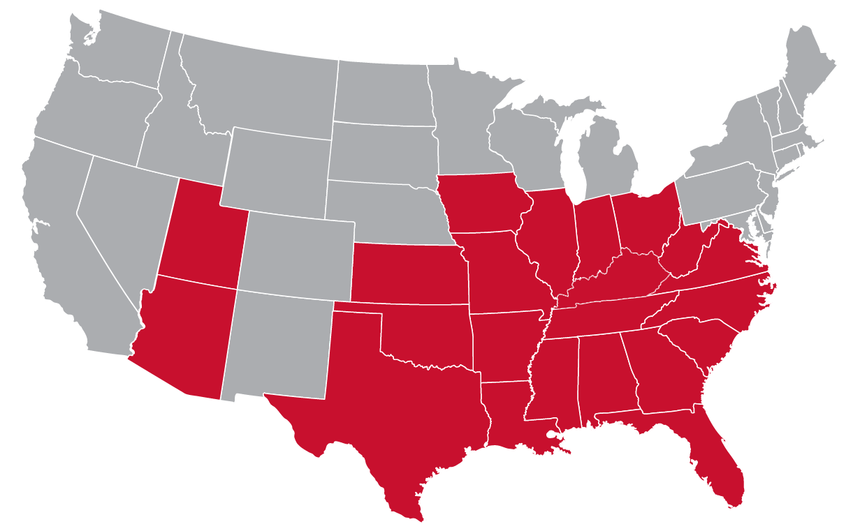 usa map showing existing footprint of express oil change brand